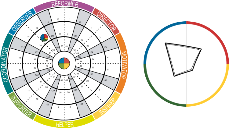 two circles that show the amount of colors dynamic in my personality